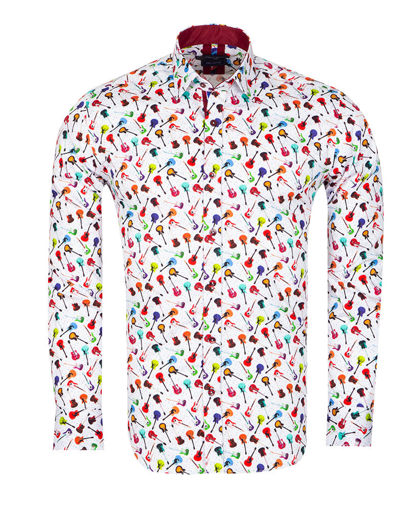 Colourful White Guitar Print with Matching Handkerchief-Makrom