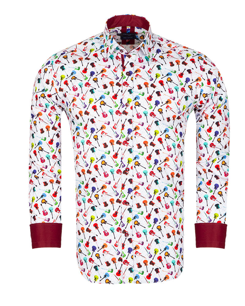 Colourful White Guitar Print with Matching Handkerchief-Makrom