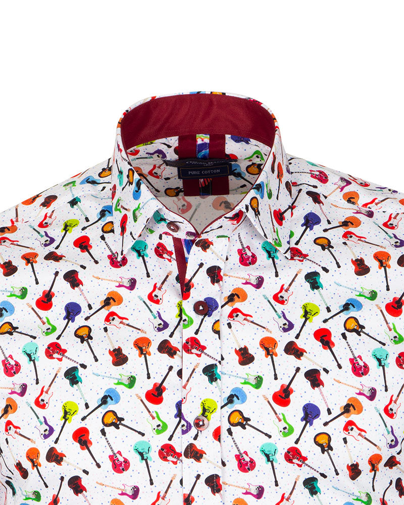 Colourful White Guitar Print with Matching Handkerchief-Makrom