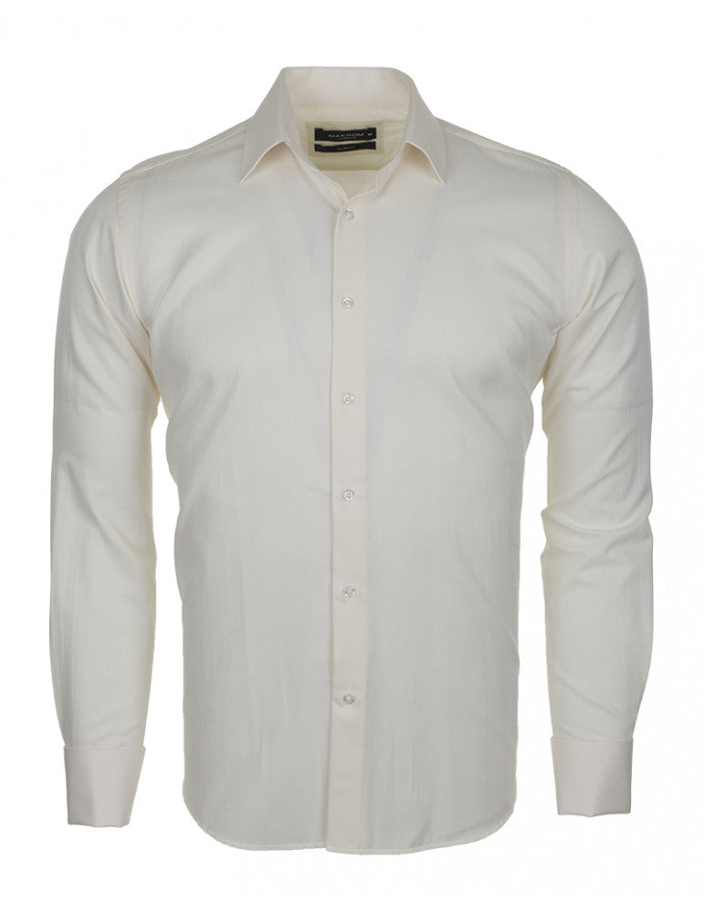 Cream Casual Twill Double Cuff Long Sleeve Shirt-Makrom