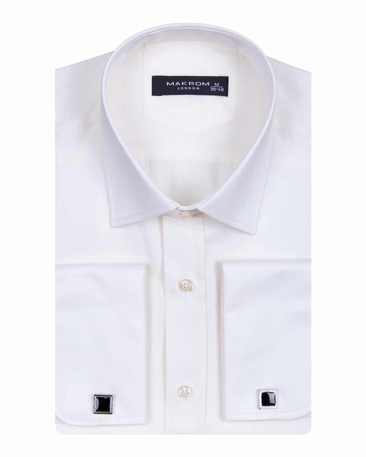 Cream Plain Double Cuff Shirt-Makrom