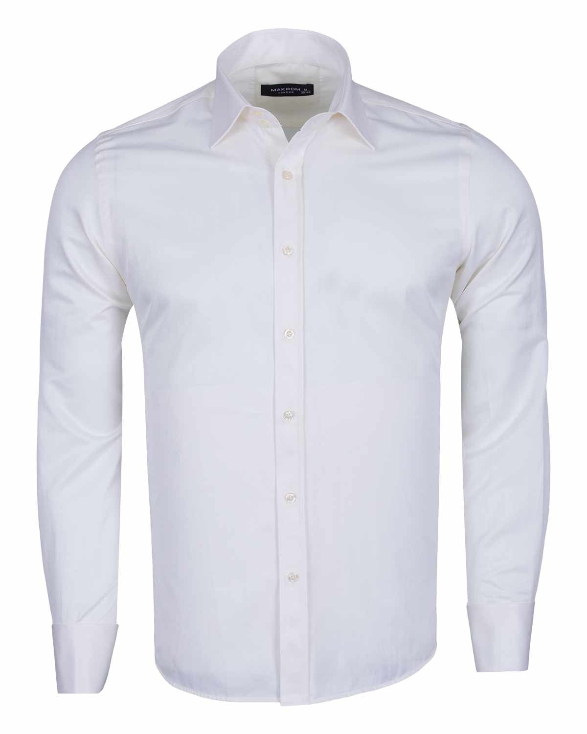 Cream Plain Double Cuff Shirt-Makrom