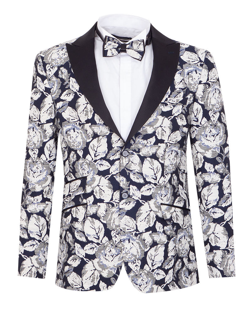 Cream Vintage Rose Men's Blazer with Contrasting Lapel-Makrom