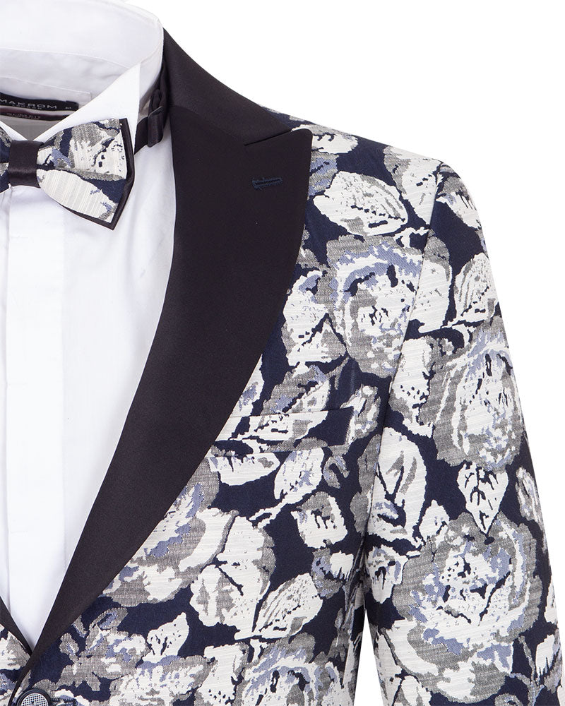Cream Vintage Rose Men's Blazer with Contrasting Lapel-Makrom