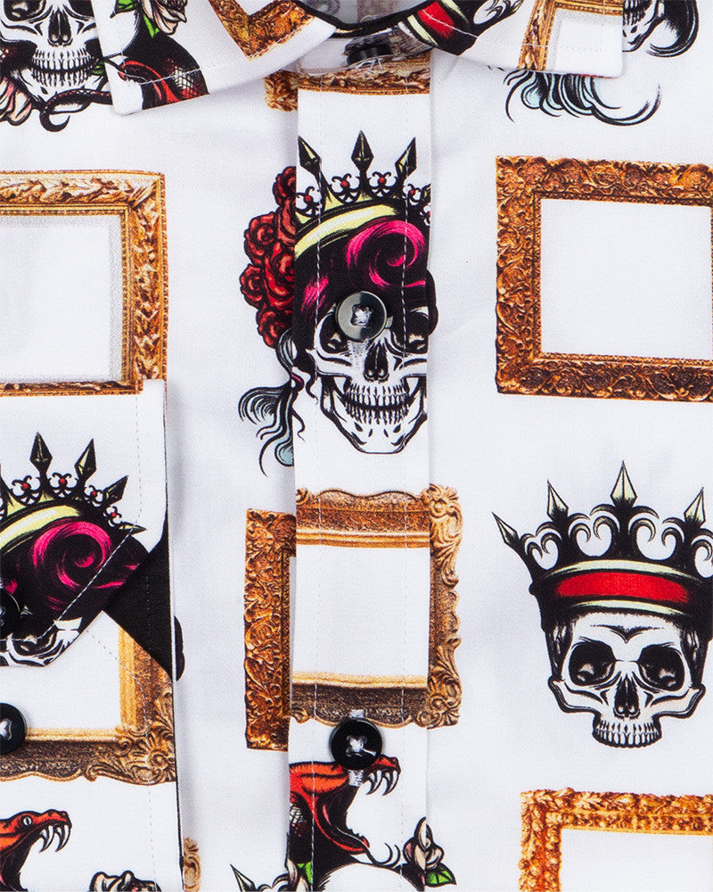 Crowned Skull Print Pure Cotton Shirt-Makrom