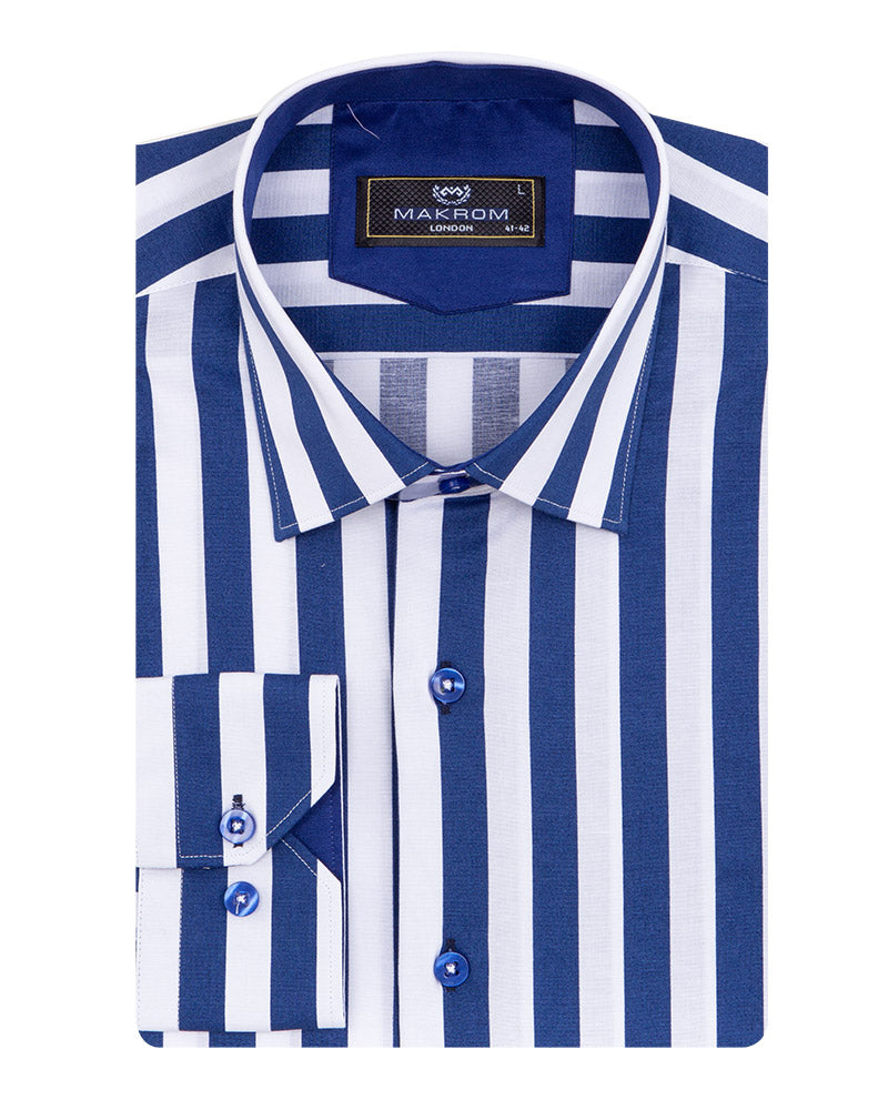 Dark Blue Bold Striped Classic Men's Shirt-Makrom