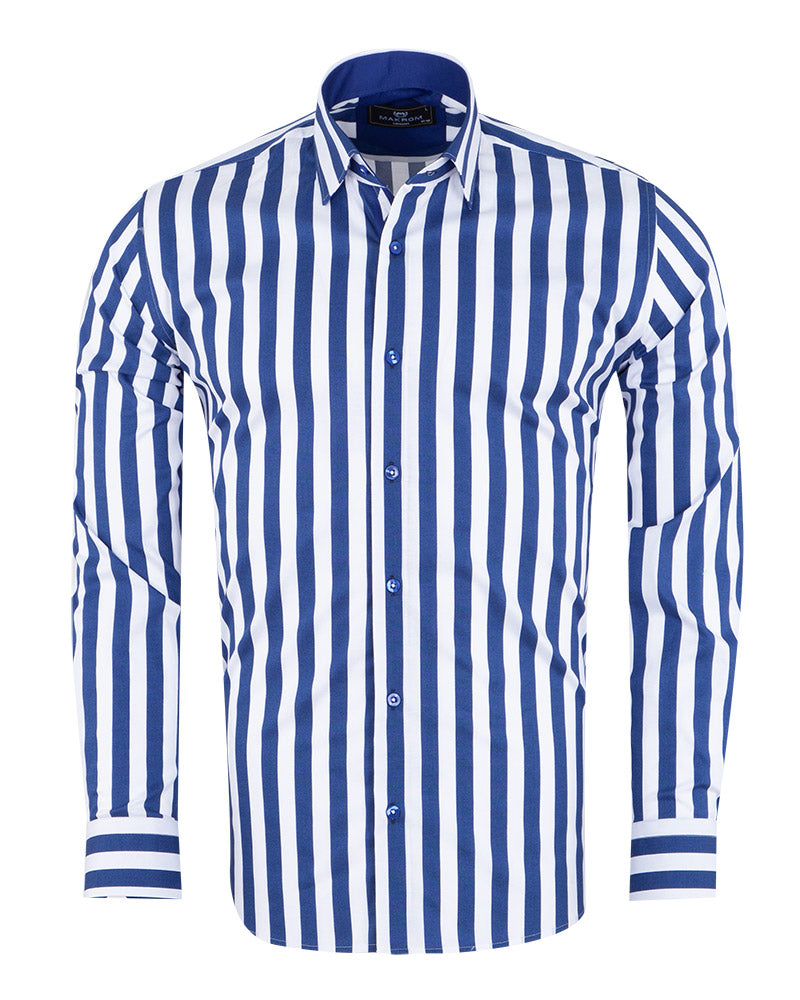 Dark Blue Bold Striped Classic Men's Shirt-Makrom