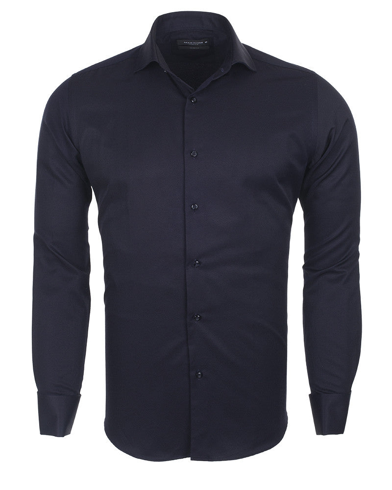 Dark Blue Casual Twill Double Cuffed Shirts-Makrom