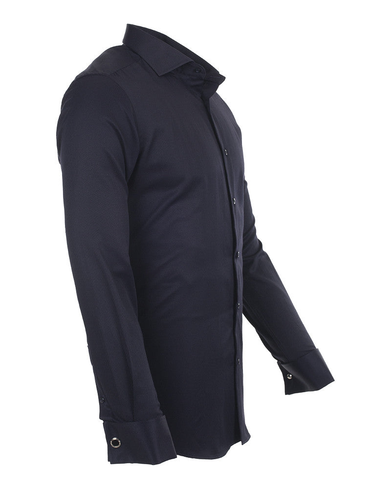 Dark Blue Casual Twill Double Cuffed Shirts-Makrom