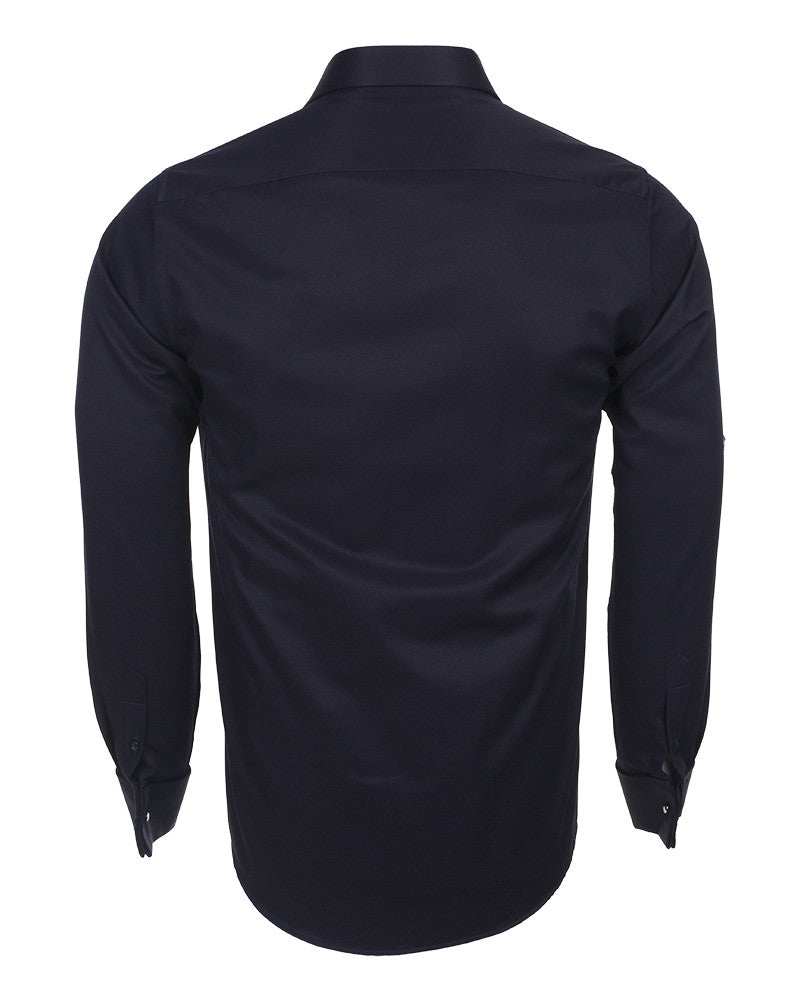 Dark Blue Casual Twill Double Cuffed Shirts-Makrom