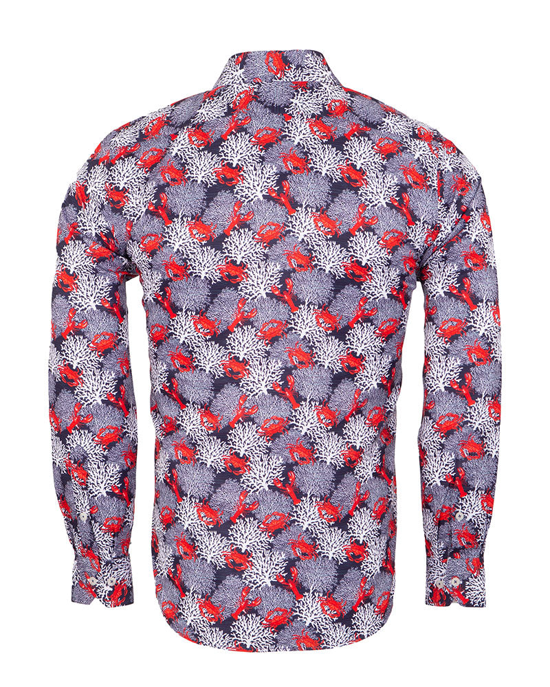 Dark Blue Crab Print Shirt-Makrom
