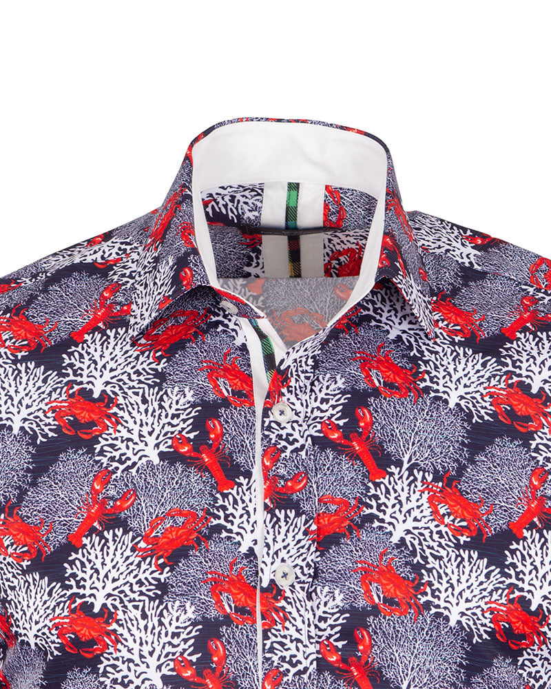 Dark Blue Crab Print Shirt-Makrom