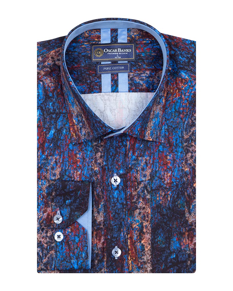 Dark Blue Crust Print Shirt with Matching Handkerchief-Makrom