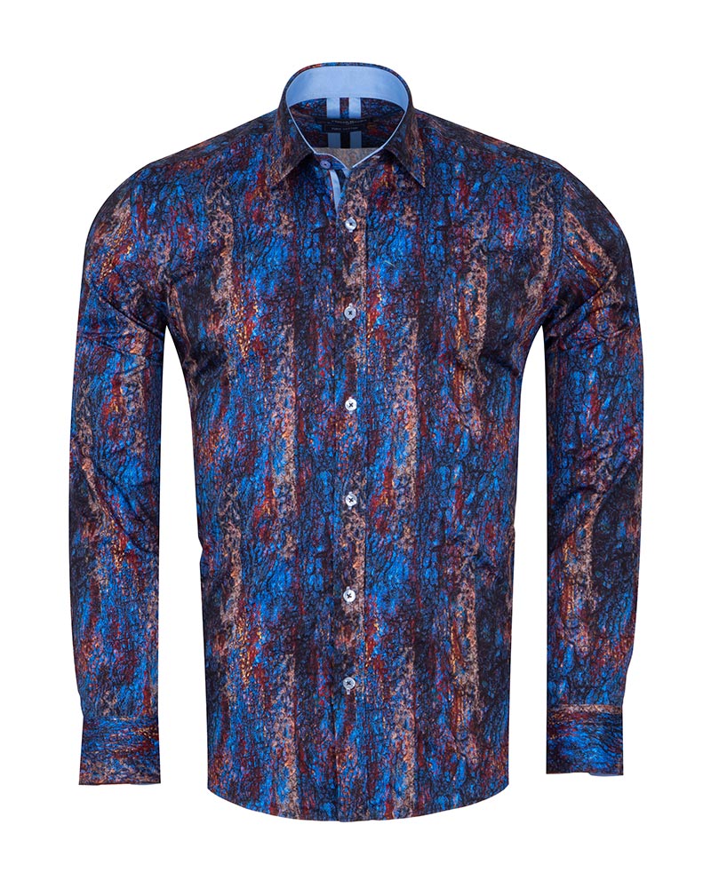 Dark Blue Crust Print Shirt with Matching Handkerchief-Makrom
