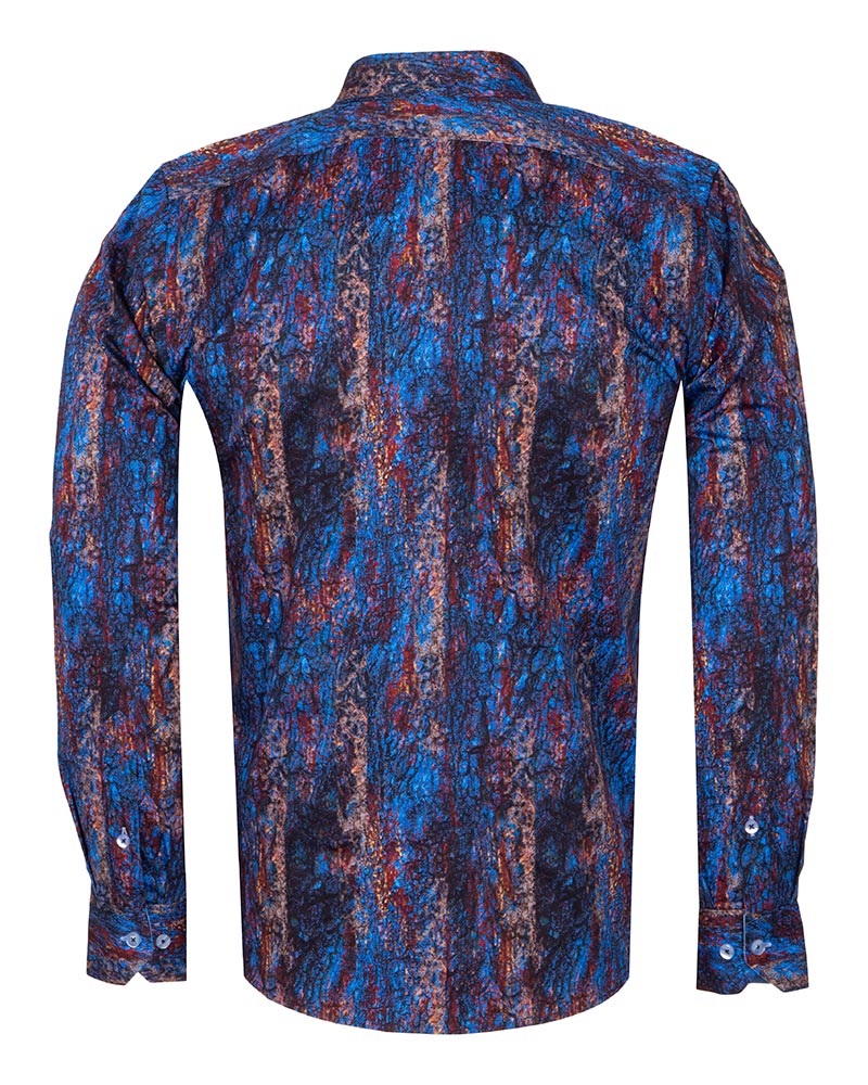 Dark Blue Crust Print Shirt with Matching Handkerchief-Makrom