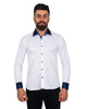 Dark Blue Embroidery Design Collar & Cuff Shirt-Makrom