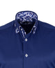 Dark Blue Floral Double Collar Men's Shirt-Makrom