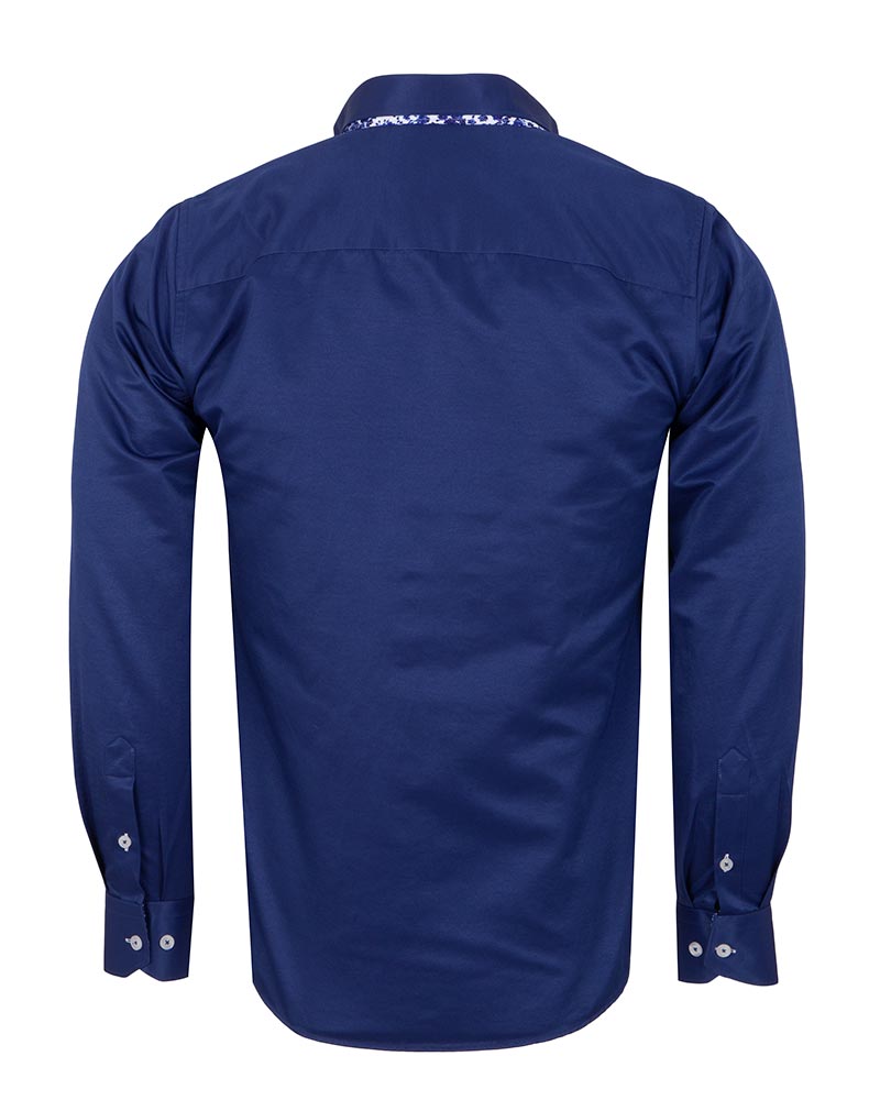 Dark Blue Floral Double Collar Men's Shirt-Makrom