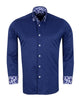 Dark Blue Floral Double Collar Men's Shirt-Makrom