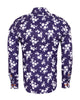 Dark Blue Floral Print Men's Shirt-Makrom