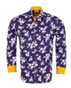 Dark Blue Floral Print Men's Shirt-Makrom