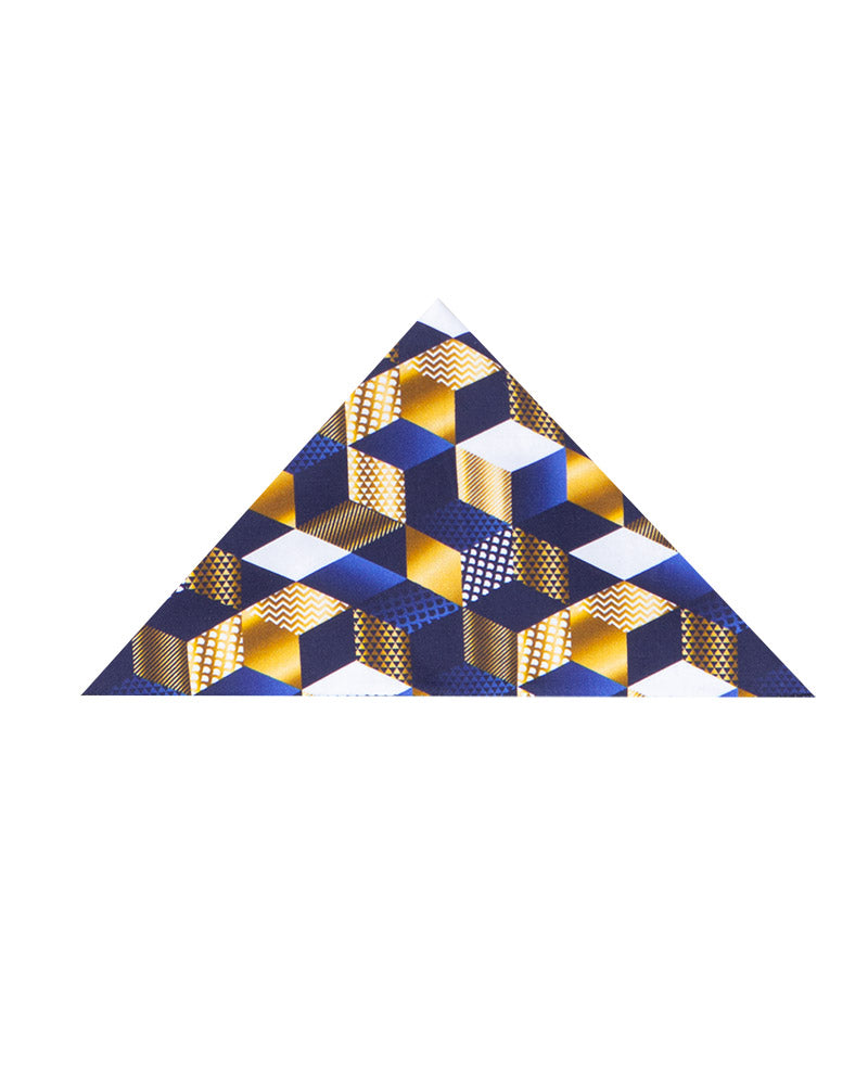 Dark Blue Geo Print Shirt with Matching Handkerchief-Makrom