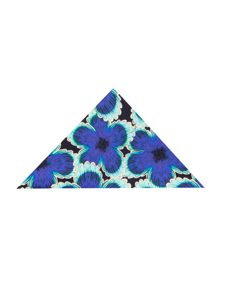 Dark Blue Large Flower Print Shirt with Matching Handkerchief-Makrom
