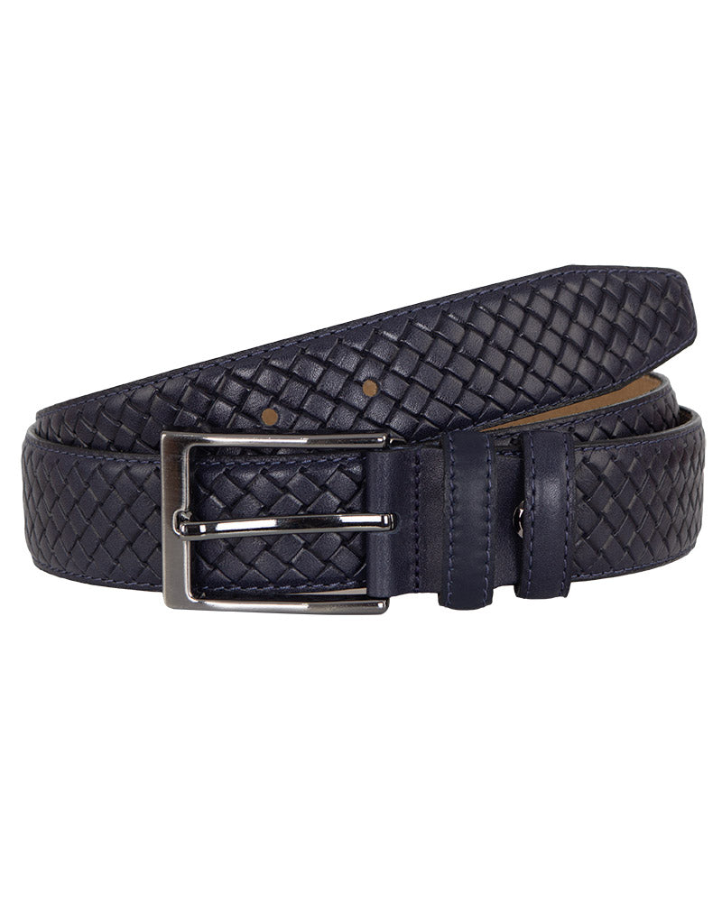 Dark Blue Leather Woven Design Belt-Makrom