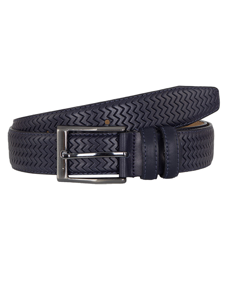 Dark Blue Leather Zig Zag Design Belt-Makrom