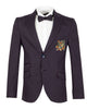 Dark Blue Musical Print Glitter Blazer with Contrasting Lapel-Makrom
