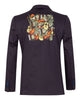 Dark Blue Musical Print Glitter Blazer with Contrasting Lapel-Makrom