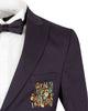 Dark Blue Musical Print Glitter Blazer with Contrasting Lapel-Makrom