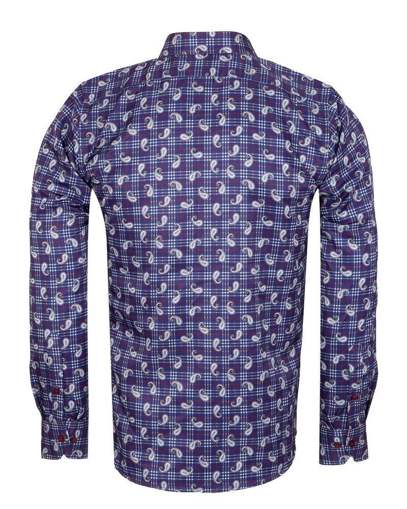 Dark Blue Plaid Tartan Paisley Print Shirt-Makrom