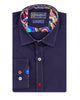 Dark Blue Plain Colourful Stitching & Button Pure Cotton Shirt-Makrom