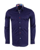 Dark Blue Plain Colourful Stitching & Button Pure Cotton Shirt-Makrom