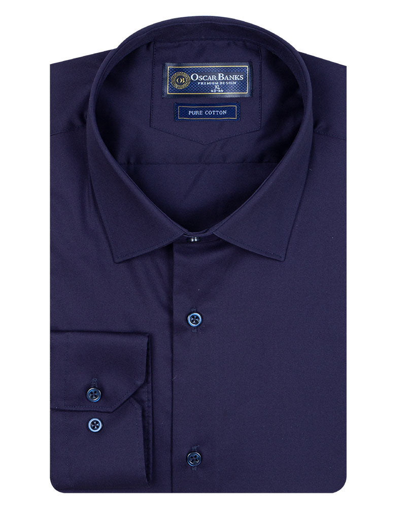 Dark Blue Plain Pure Cotton Men's Shirt-Makrom