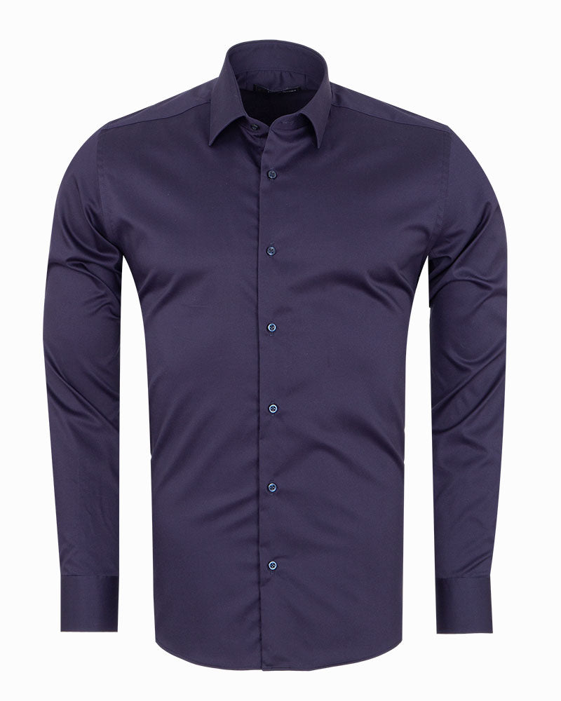 Dark Blue Plain Pure Cotton Men's Shirt-Makrom