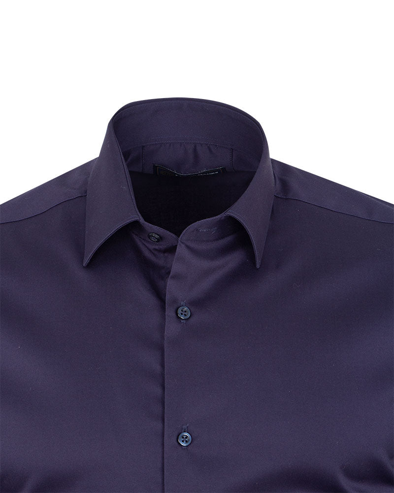 Dark Blue Plain Pure Cotton Men's Shirt-Makrom