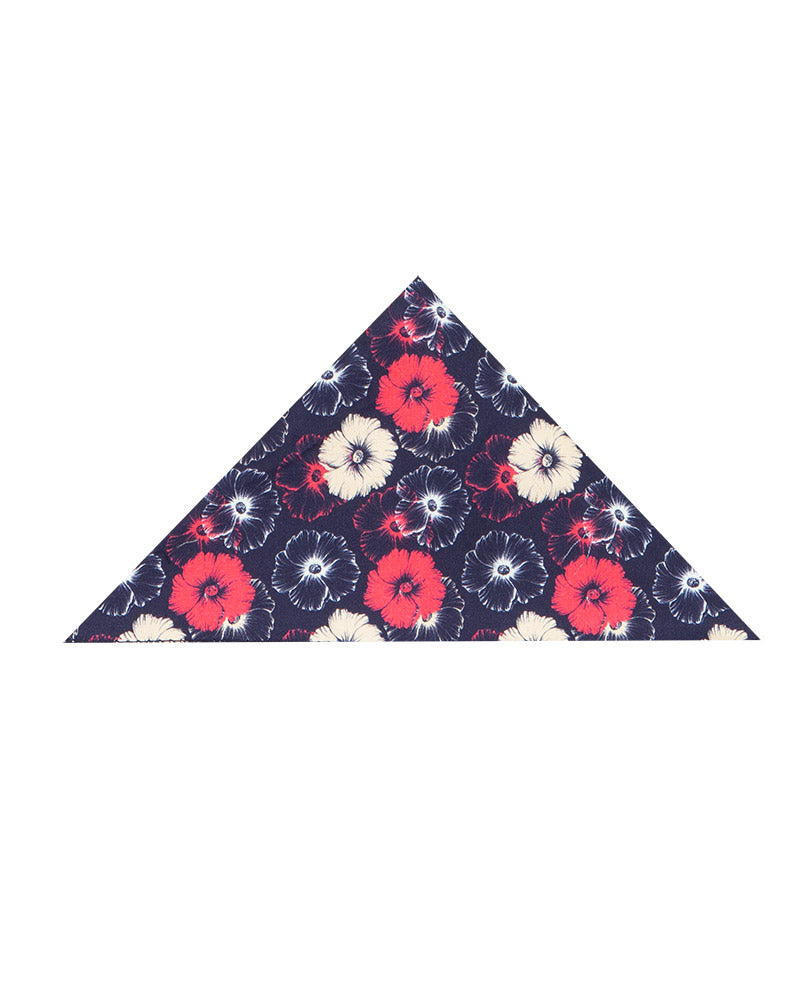 Dark Blue Poppy Print Shirt with Matching Handkerchief-Makrom