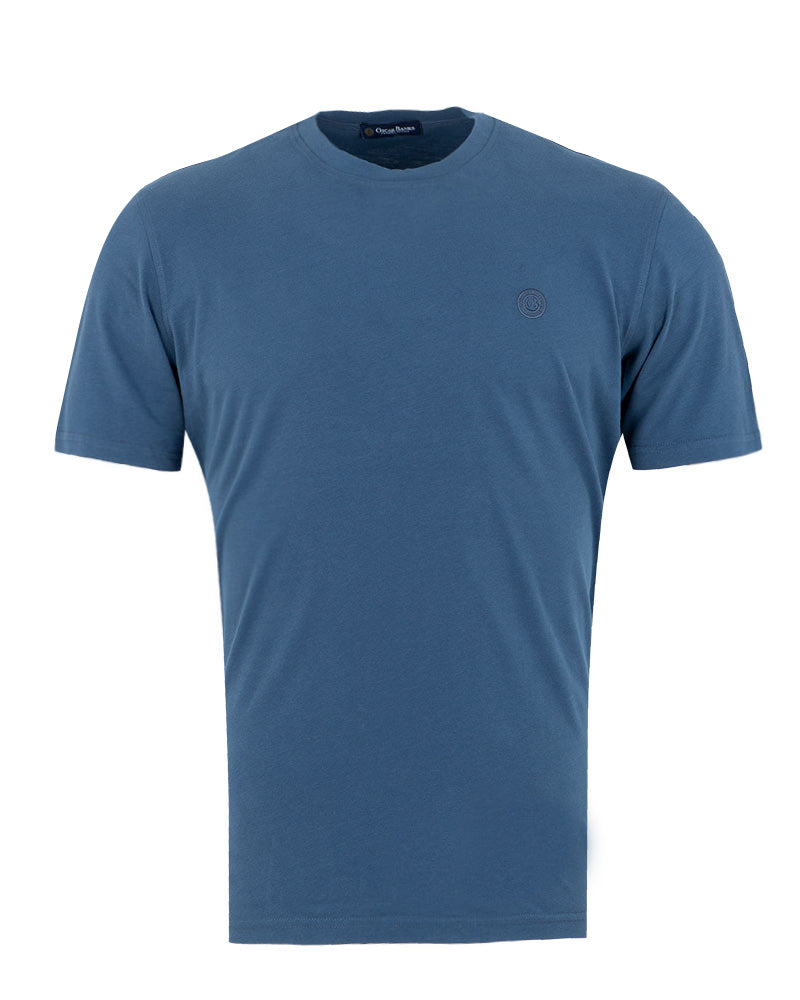 Dark Blue Round Neck Plain T Shirt-Makrom