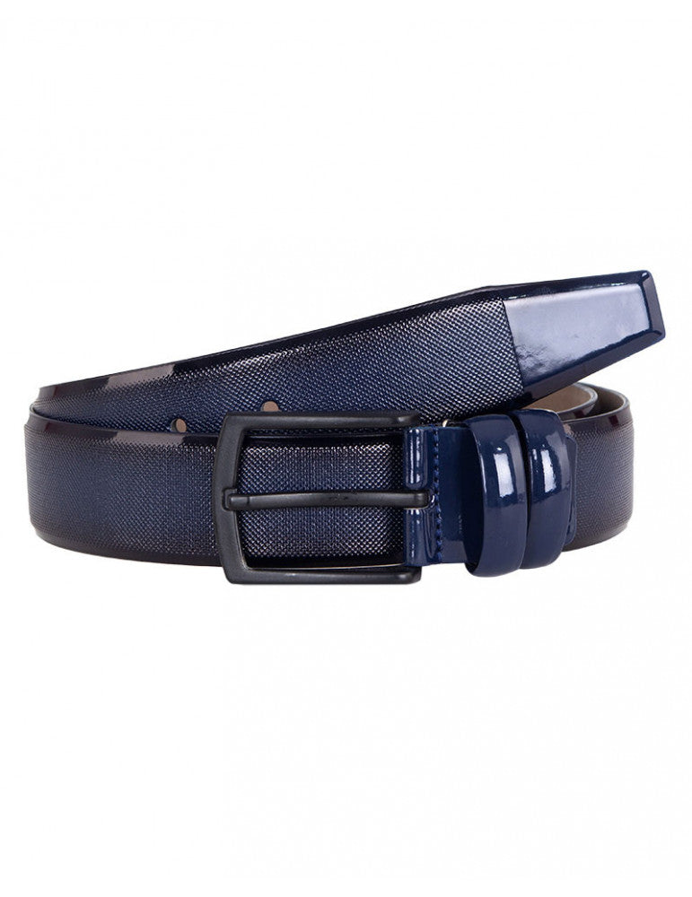 Dark Blue Small Dotted Design Leather Belt