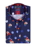 Dark Blue Tropical Parrot Print Short Sleeve Shirt-Makrom