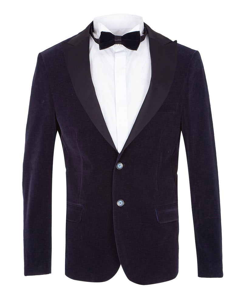 Dark Blue Velvet Feel Plain Blazer-Makrom