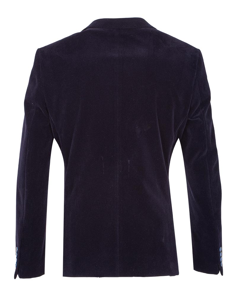 Dark Blue Velvet Feel Plain Blazer-Makrom