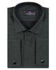 Dark Green Casual Twill Double Cuff Long Sleeve Shirt-Makrom