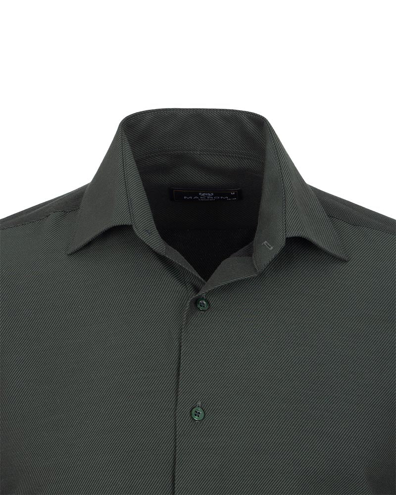 Dark Green Casual Twill Double Cuff Long Sleeve Shirt-Makrom