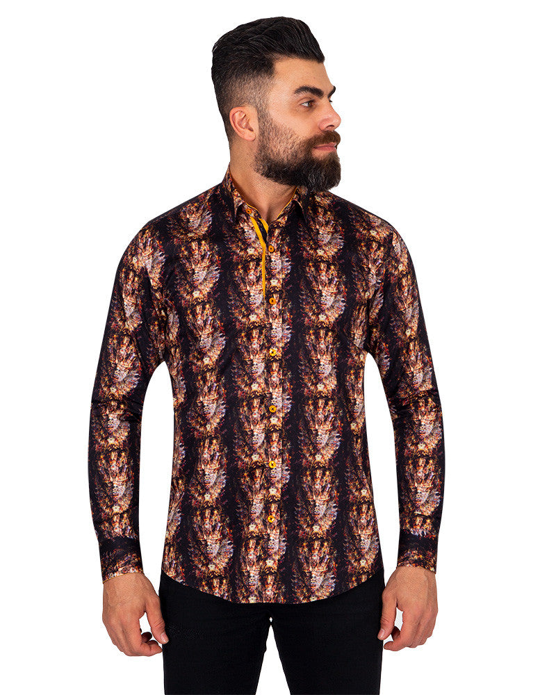 Egyptian Mask Print Pure Cotton Shirt-Makrom