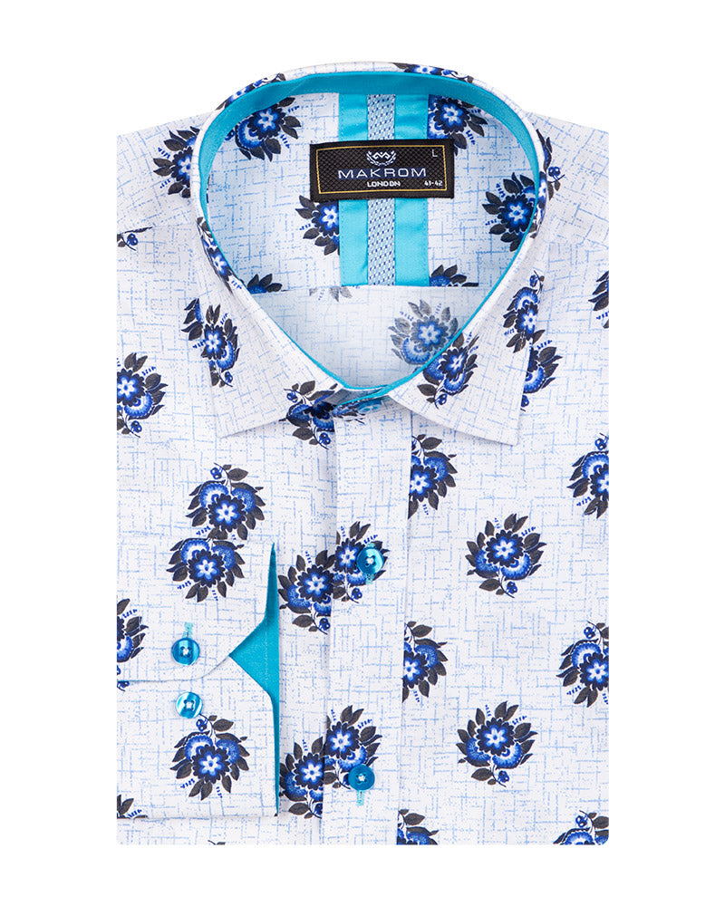 Electric Blue Floral Print Shirt-Makrom
