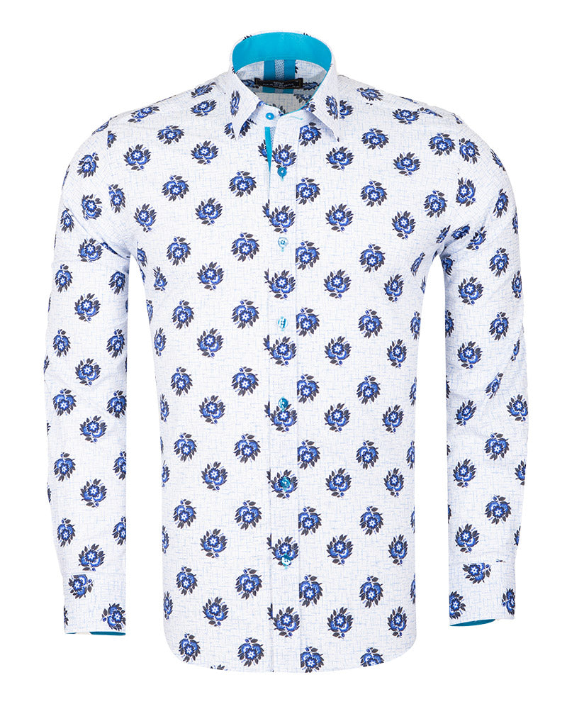 Electric Blue Floral Print Shirt-Makrom