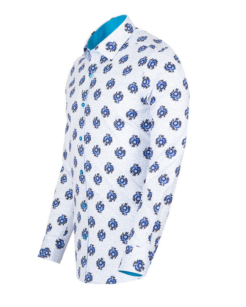Electric Blue Floral Print Shirt-Makrom